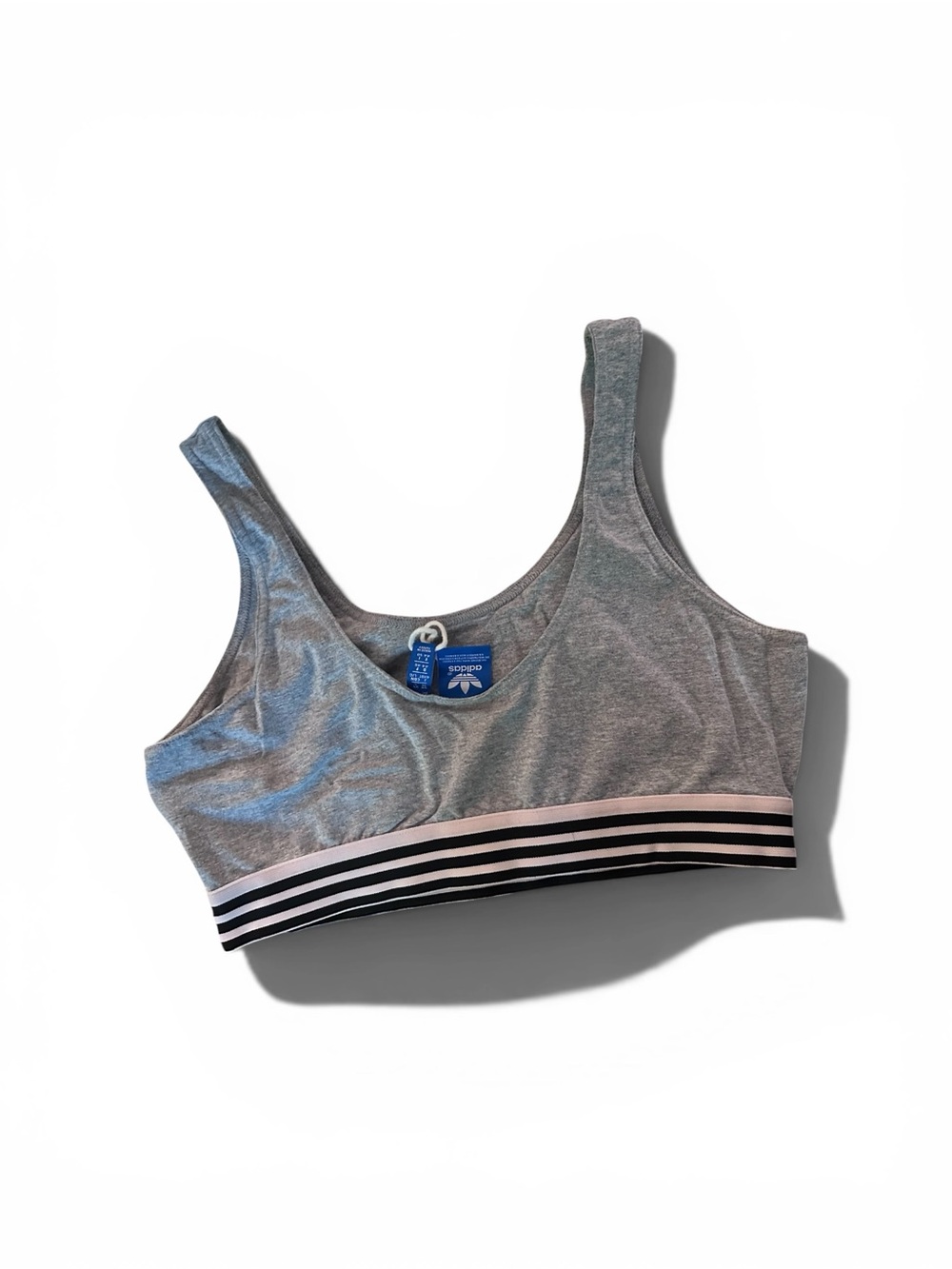 adidas Gray Sports Bra with Pink and Black Striped Band - Picture 2 of 3